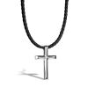 Leather Necklace with Pendant Cross Silver Serasar