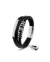 Shine Leather Bracelet Stainless Steel Silver Serasar
