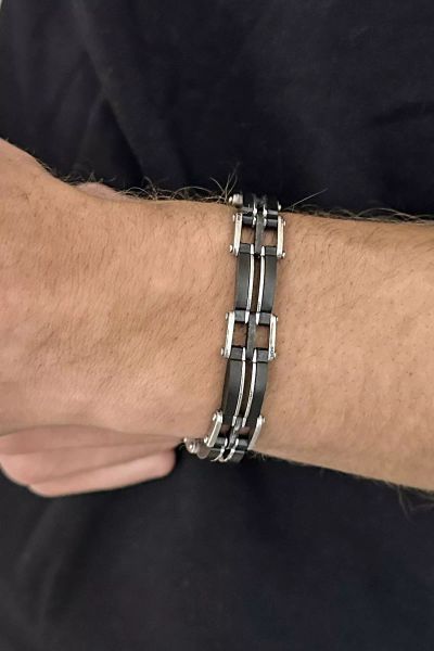 Stainless Steel and Black Rubber Bracelet Jerone Jewellery