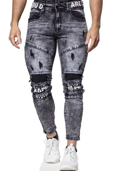 Gray Streetwear Jeans Text Printed L32 Jerone