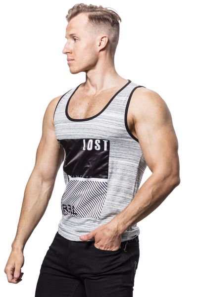 Lost Printed Tank Gray Zipper Detail Jerone