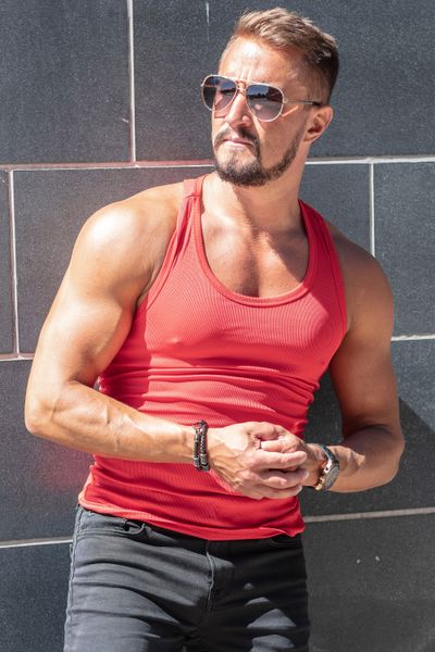 Red Rib Tank Top Men Jerone