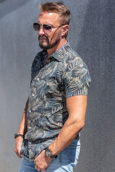 Black Viscose Leaf Shirt Carisma