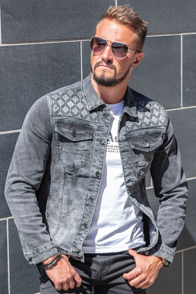 Stitched Dark Gray Denim Jacket Jerone