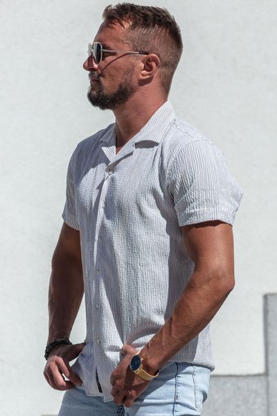 Light Beige Striped Textured Shirt Carisma