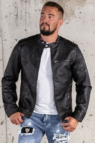 Dylan Faux Leather Biker Jacket Black JACK & JONES Dylan Faux Leather Biker Jacket Black JACK & JONES