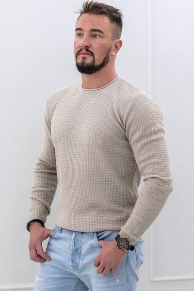 Beige strukturerad lättviktsstickad herrmodell