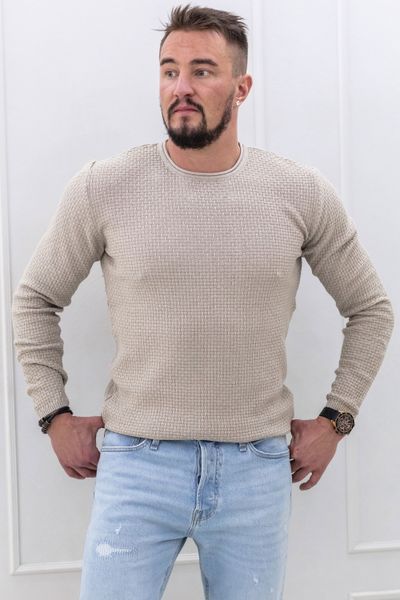 Beige strukturerad lättviktsstickad herrmodell