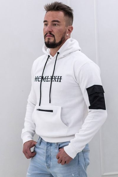 herr mjuk hoodie vit med svart text tryck