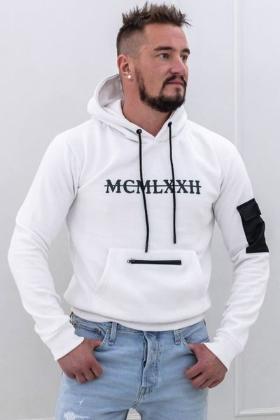 herr mjuk hoodie vit med svart text tryck