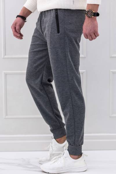 grå sweatpants med blixtlåsförsedda fickor för herrar