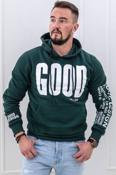hoodie för män med grönt texttryck