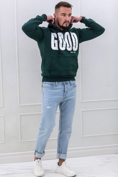 hoodie för män med grönt texttryck