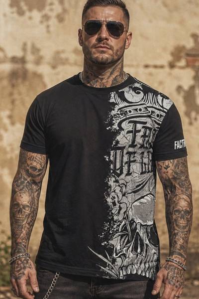 Rock spiritual t-shirt för män med tryck på ryggen Rock spiritual t-shirt för män med tryck på ryggen