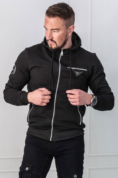 Svart strukturerad huvtröja med silverdetaljer JERONE
