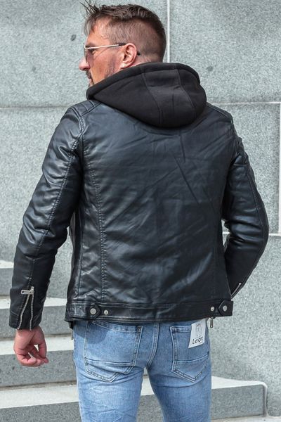 Herr svart huvad skinnjacka JERONE