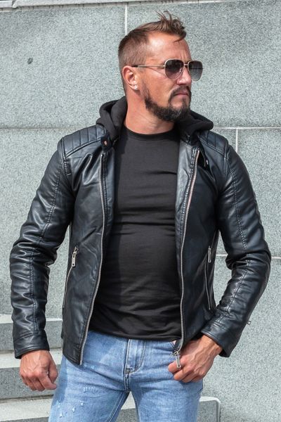 Herr svart huvad skinnjacka JERONE Herr svart huvad skinnjacka JERONE