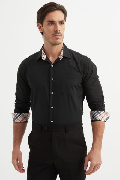 Comfort Fit Tartan rutmönstrad skjorta svart Jerone
