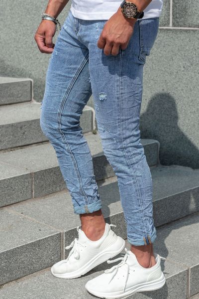 Ljusblå jeans med stentvätt och sliten yta L32 JERONE