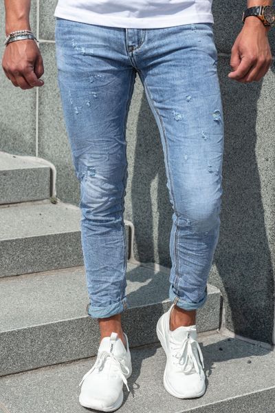 Ljusblå jeans med stentvätt och sliten yta L32 JERONE Ljusblå jeans med stentvätt och sliten yta L32 JERONE