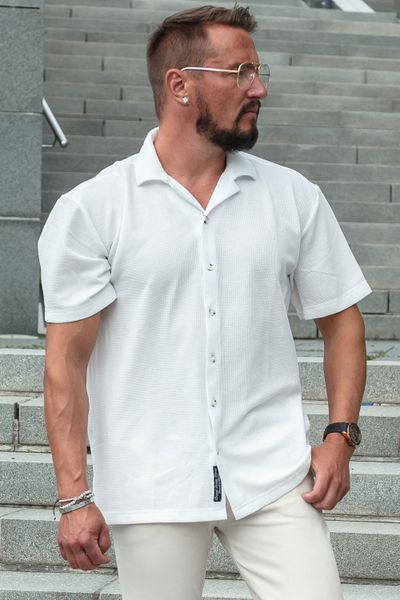 Strukturerad vit kortärmad skjorta med krage