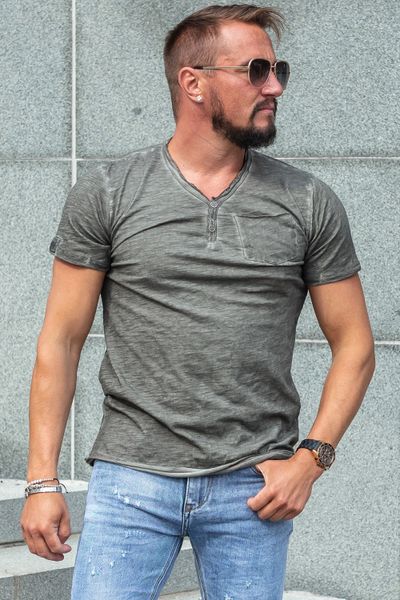 Mörkgrå T-shirt med dekorativa knappar Carisma Mörkgrå T-shirt med dekorativa knappar Carisma