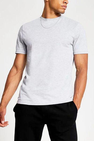 Grå t-shirt med rund halsringning Grå t-shirt med rund halsringning