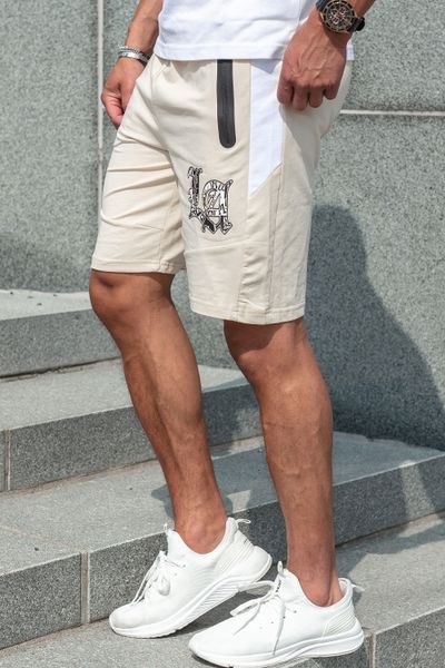 LA beige collegeshorts med dragkedjefickor JERONE