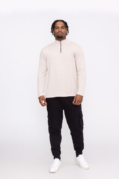 Beige strukturerad tröja med dragkedja AARHON