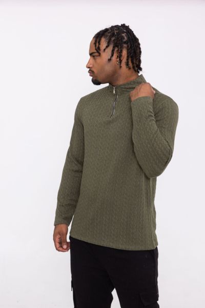 Mörkgrön strukturerad zip-up tröja AARHON