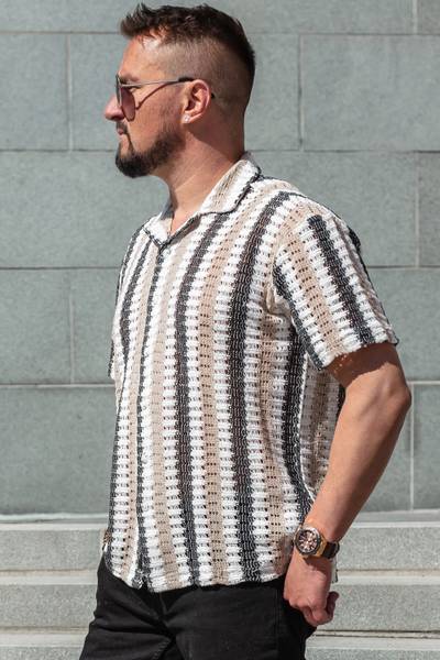 Beige virkad kortärmad skjorta CARISMA