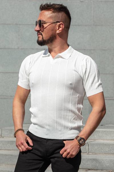 Strukturerad lätt kortärmad stickad tröja JERONE
