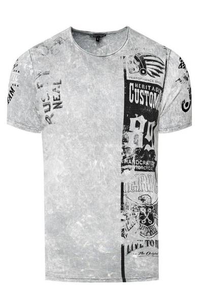 Grå stentvättad tryckt t-shirt RUSTY NEAL