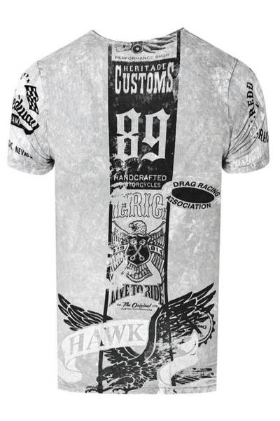 Grå stentvättad tryckt t-shirt RUSTY NEAL