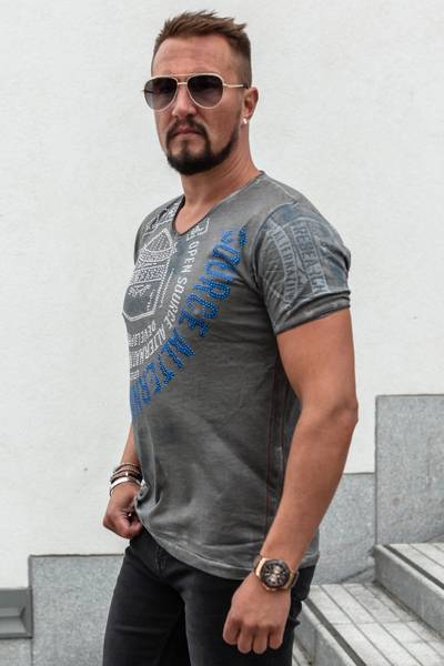 Grå t-shirt med strass och tryck RUSTY NEAL