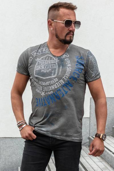 Grå t-shirt med strass och tryck RUSTY NEAL