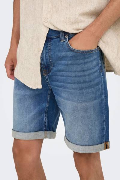 Blå stretchiga jeansshorts för män ONLY&SONS