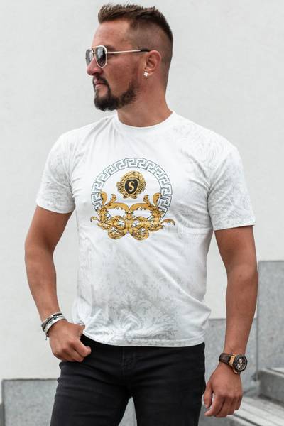 Lion vit t-shirt med tryck i guldfolie JERONE Lion vit t-shirt med tryck i guldfolie JERONE