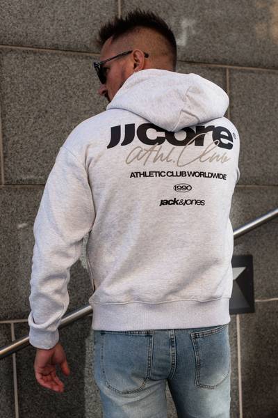 Club ryggtryckt grå hoodie JACK&JONES Club ryggtryckt grå hoodie JACK&JONES