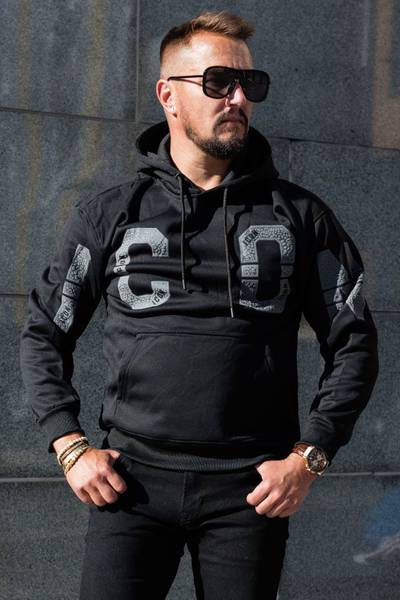 Icon herr svart printad hoodie JERONE