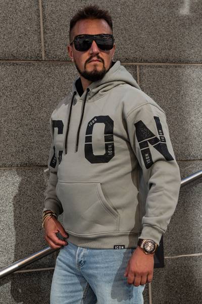 Icon herr taupe-printad hoodie JERONE Icon herr taupe-printad hoodie JERONE