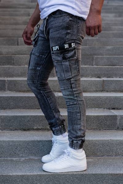 Grå broderade jeans L32 JERONE Grå broderade jeans L32 JERONE