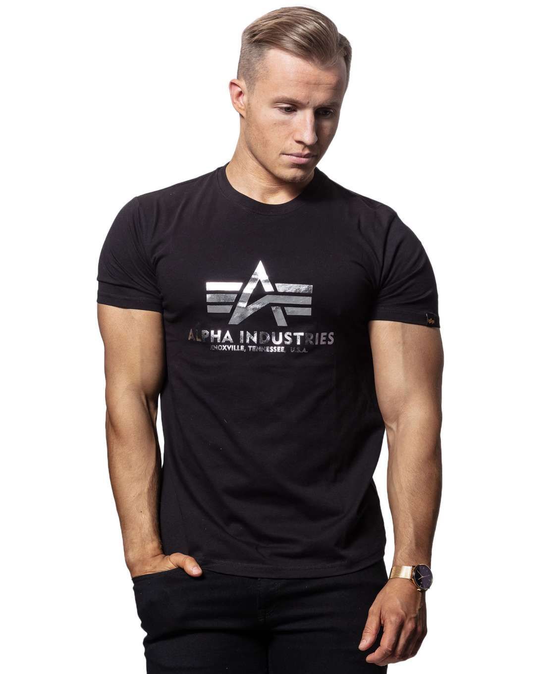 Basic T-Shirt Black Silver Alpha Industries