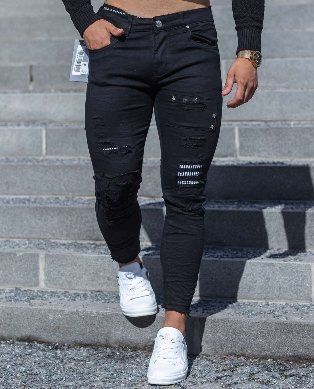 Star Embroided Black Jeans L32 Jerone