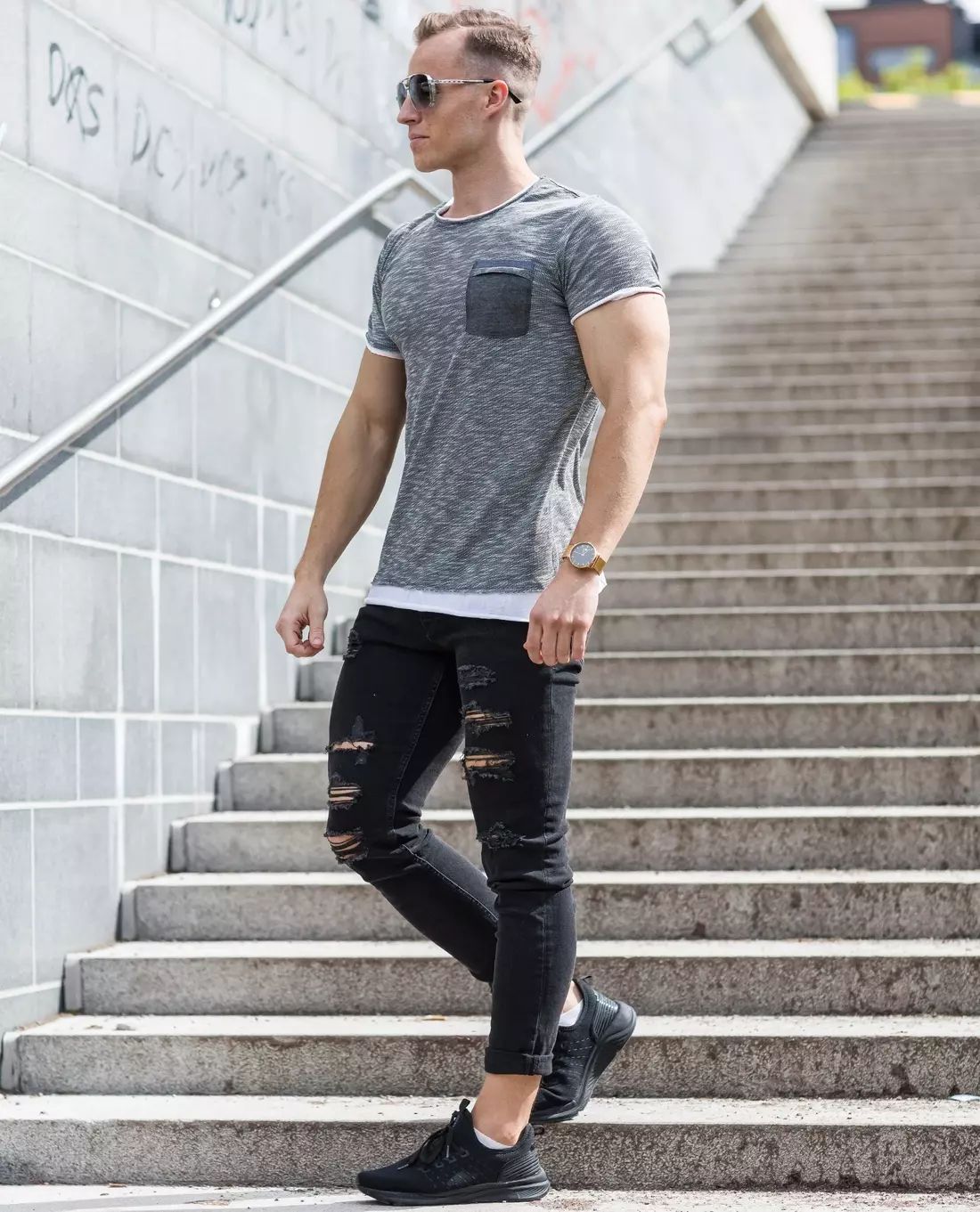 Gray T-Shirt With Chest Pocket Carisma