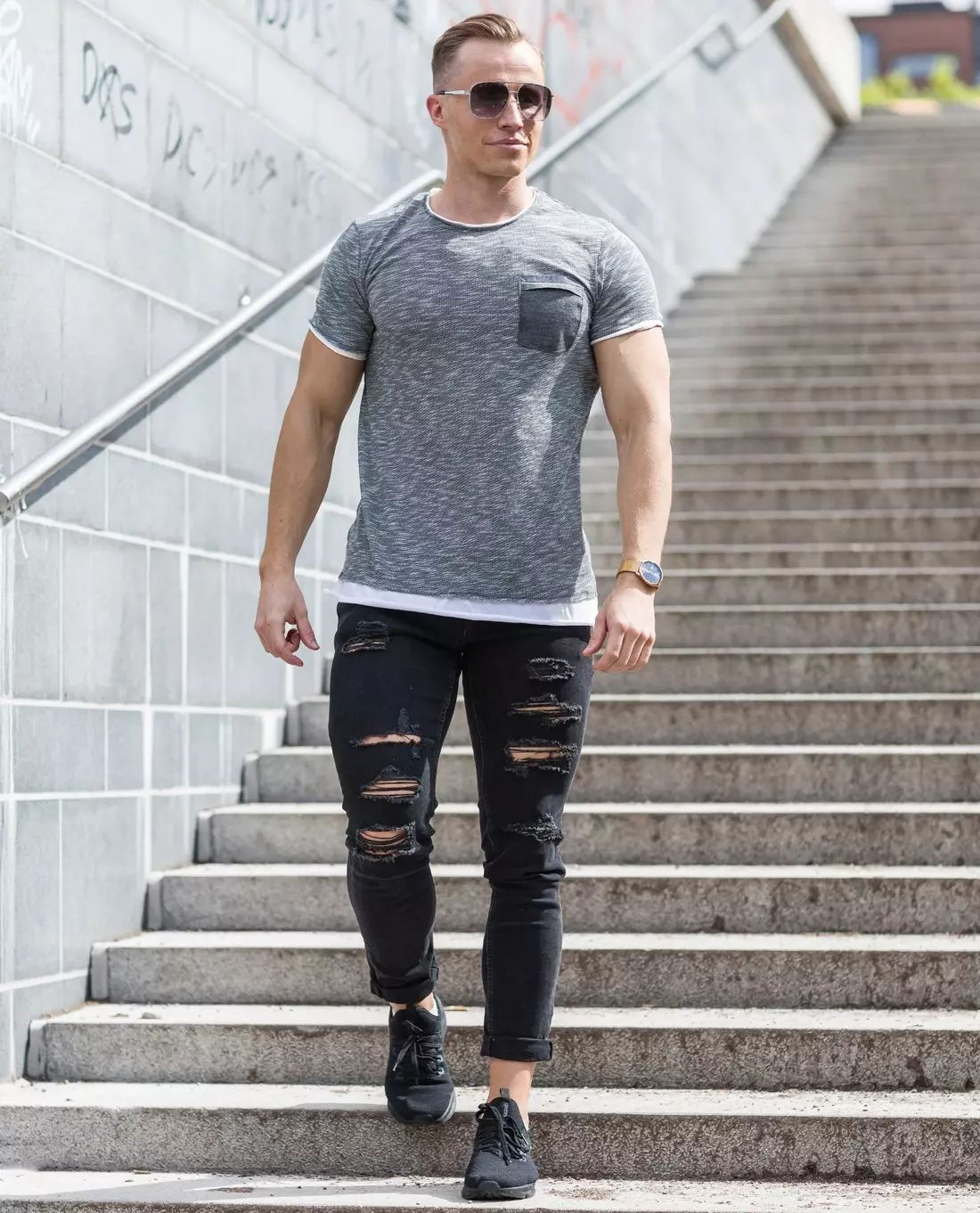 Gray T-Shirt With Chest Pocket Carisma
